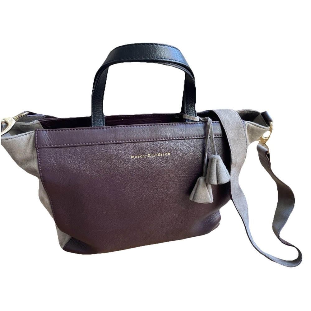 Mercer & Madison Colorblock Leather Suede Tote Satchel
